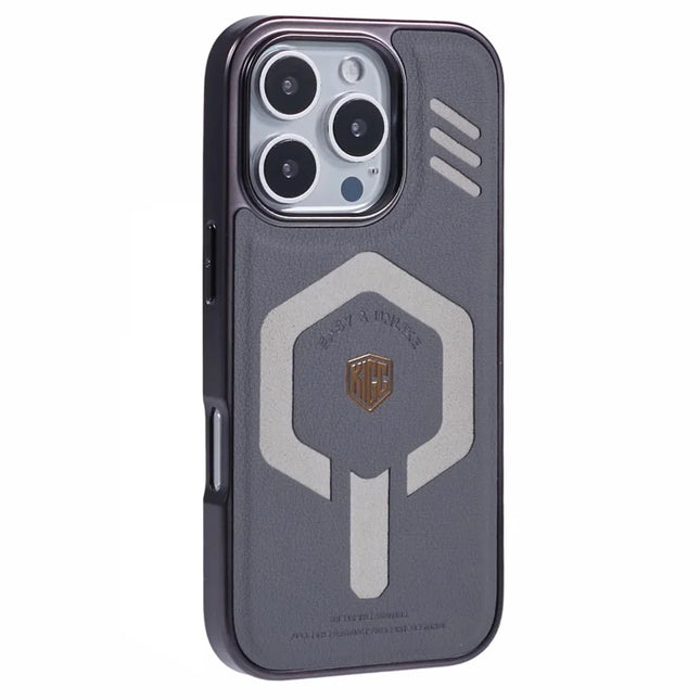 KIGC For iPhone 16 Pro Max Case Compatible with MagSafe Leather+PC+TPU Phone Cover - Grey