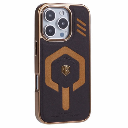 KIGC For iPhone 16 Pro Max Case Compatible with MagSafe Leather+PC+TPU Phone Cover - Titanium Gold