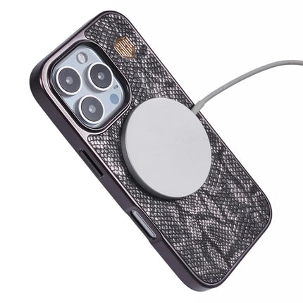 KIGC For iPhone 16 Pro Max Case Compatible with MagSafe Snake Texture Leather+PC+TPU Back Cover