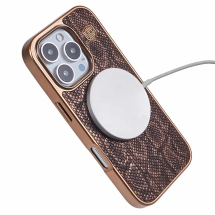 KIGC For iPhone 16 Pro Max Case Compatible with MagSafe Snake Texture Leather+PC+TPU Back Cover