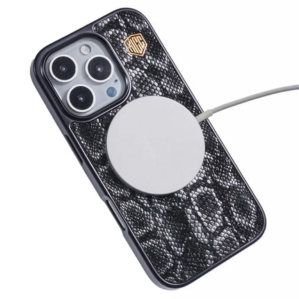 KIGC For iPhone 16 Pro Max Case Compatible with MagSafe Snake Texture Leather+PC+TPU Back Cover