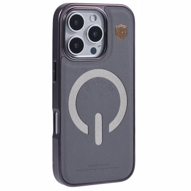 KIGC For iPhone 16 Pro Max Case Compatible with MagSafe Leather+PC+TPU Back Cover - Grey