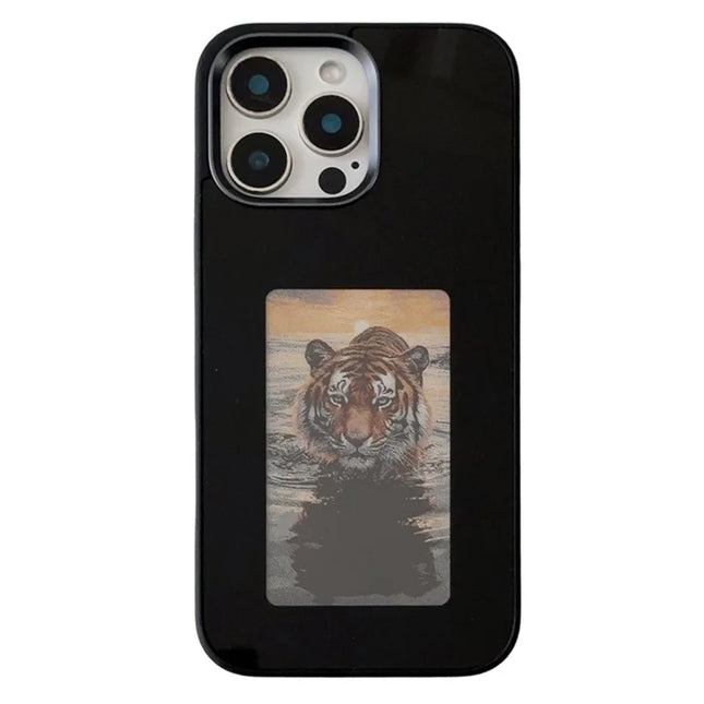 For iPhone 16 Pro Max E Ink Phone Case 4-Color Screen, DIY Wireless NFC Photo Display - Black