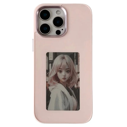 For iPhone 16 Pro Max E Ink Phone Case 4-Color Screen, DIY Wireless NFC Photo Display - Pink