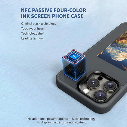 For iPhone 16 Pro Max E Ink Phone Case 4-Color Screen, DIY Wireless NFC Photo Display