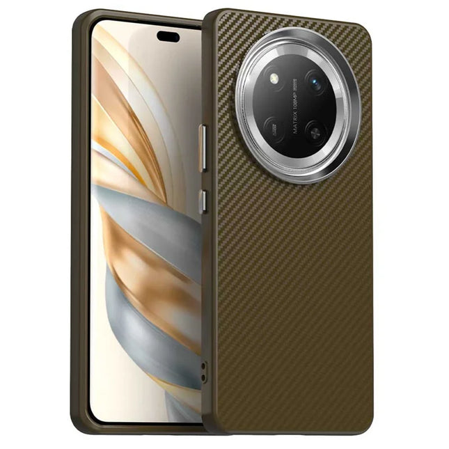 For Honor X60 Pro 5G / X9c 5G / Magic7 Lite 5G Case Cell Phone Hybrid Back Cover Carbon Fiber Texture - Brown