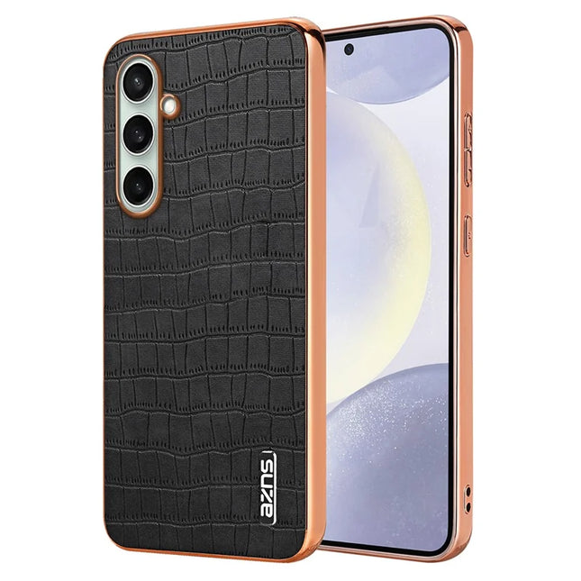 AZNS For Samsung Galaxy A36 5G Case Electroplating Crocodile Texture PU+TPU Phone Cover - Black