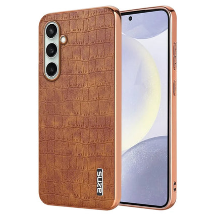 AZNS For Samsung Galaxy A36 5G Case Electroplating Crocodile Texture PU+TPU Phone Cover - Brown