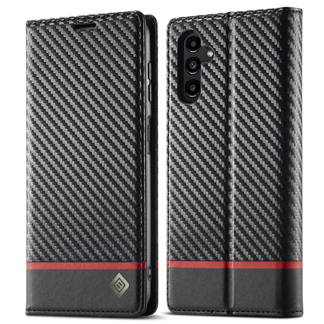 LC.IMEEKE For Samsung Galaxy A16 4G / 5G Case Carbon Fiber Texture Phone Cover Stand Card Holder - Horizontal Stripe