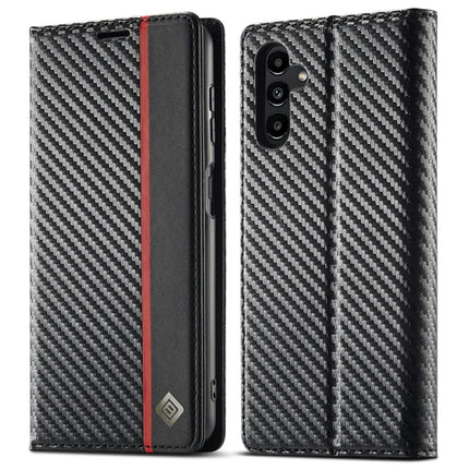 LC.IMEEKE For Samsung Galaxy A16 4G / 5G Case Carbon Fiber Texture Phone Cover Stand Card Holder - Vertical Stripe