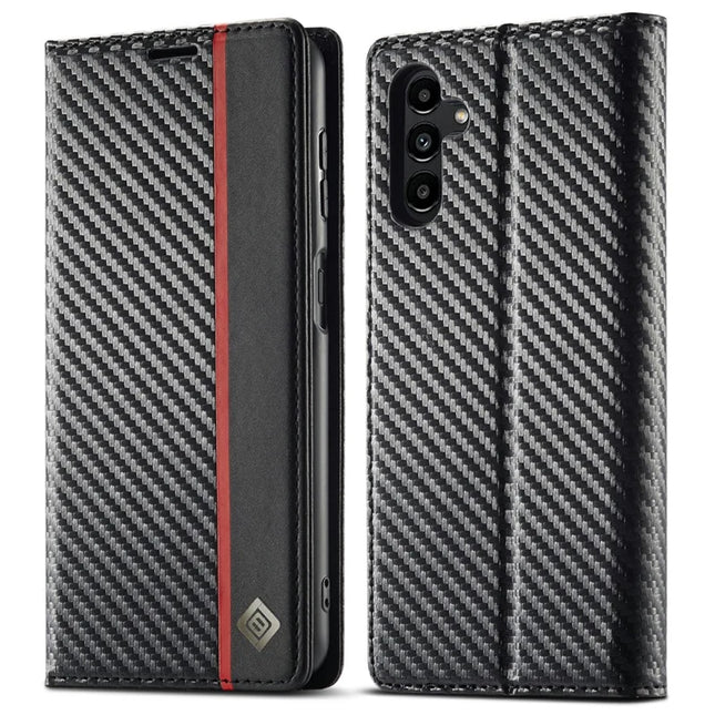 LC.IMEEKE For Samsung Galaxy A16 4G / 5G Case Carbon Fiber Texture Phone Cover Stand Card Holder - Vertical Stripe