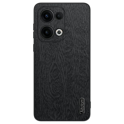 For Oppo Reno13 5G (Global) Case Wood Texture PU Leather Coated PC+TPU Phone Cover - Black