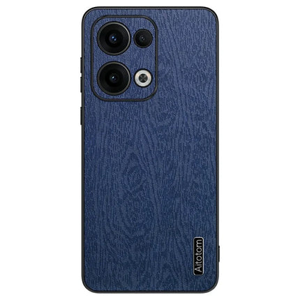 For Oppo Reno13 5G (Global) Case Wood Texture PU Leather Coated PC+TPU Phone Cover - Blue