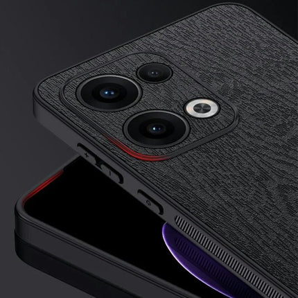 For Oppo Reno13 5G (Global) Case Wood Texture PU Leather Coated PC+TPU Phone Cover