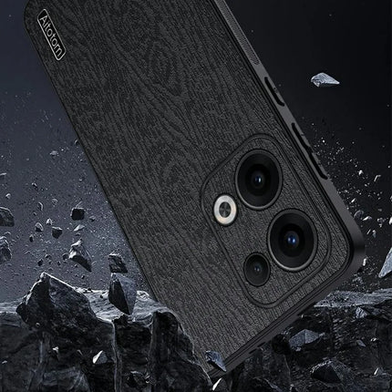 For Oppo Reno13 5G (Global) Case Wood Texture PU Leather Coated PC+TPU Phone Cover