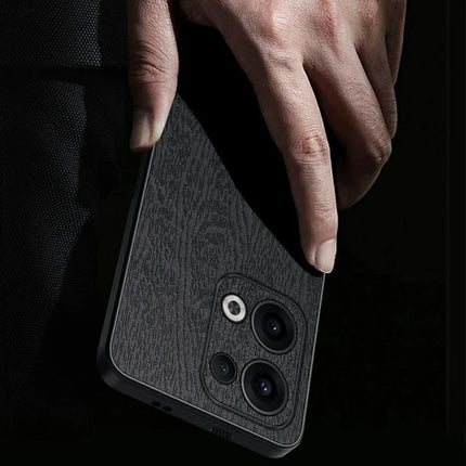 For Oppo Reno13 5G (Global) Case Wood Texture PU Leather Coated PC+TPU Phone Cover