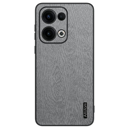 For Oppo Reno13 5G (Global) Case Wood Texture PU Leather Coated PC+TPU Phone Cover - Grey