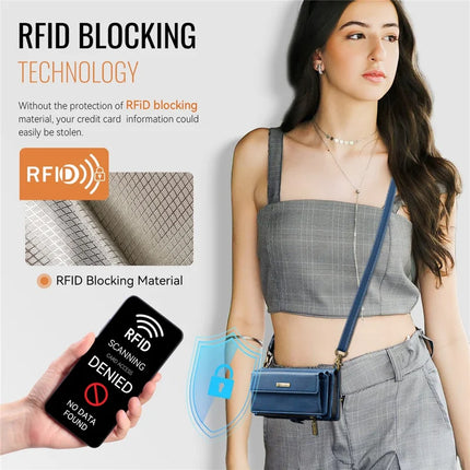 For iPhone 15 Pro Max Case CASEME C39 RFID Blocking Zipper Wallet Stand Leather Cover with Strap