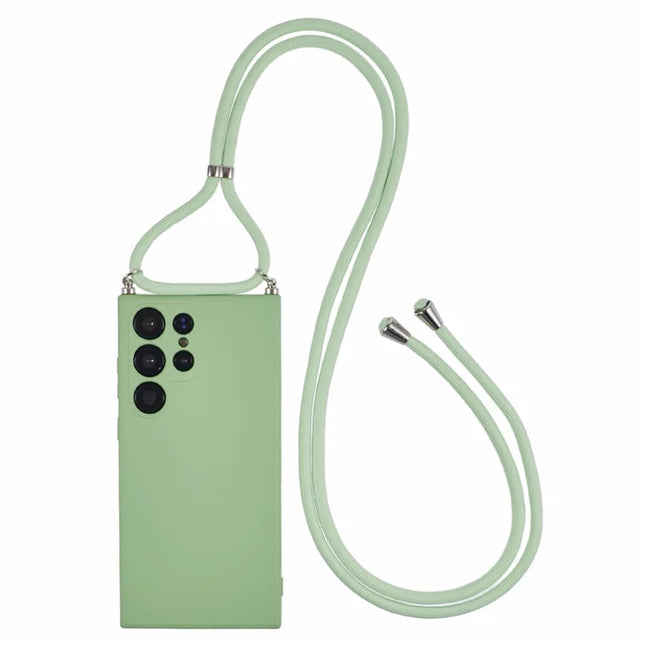 For Samsung Galaxy S23 Ultra Crossbody Case Flexible TPU Fiber Lining Anti-Shock Phone Cover - Matcha Green