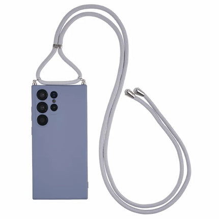 For Samsung Galaxy S23 Ultra Crossbody Case Flexible TPU Fiber Lining Anti-Shock Phone Cover - Lavender Grey