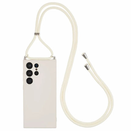 For Samsung Galaxy S23 Ultra Crossbody Case Flexible TPU Fiber Lining Anti-Shock Phone Cover - White