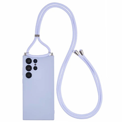 For Samsung Galaxy S23 Ultra Crossbody Case Flexible TPU Fiber Lining Anti-Shock Phone Cover - Light Purple