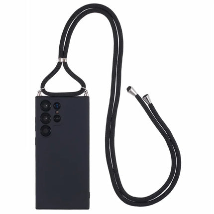 For Samsung Galaxy S23 Ultra Crossbody Case Flexible TPU Fiber Lining Anti-Shock Phone Cover - Black