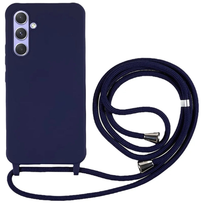 For Samsung Galaxy A36 5G Case TPU Soft Shockproof Phone Cover with Adjustable Lanyard - Dark Blue