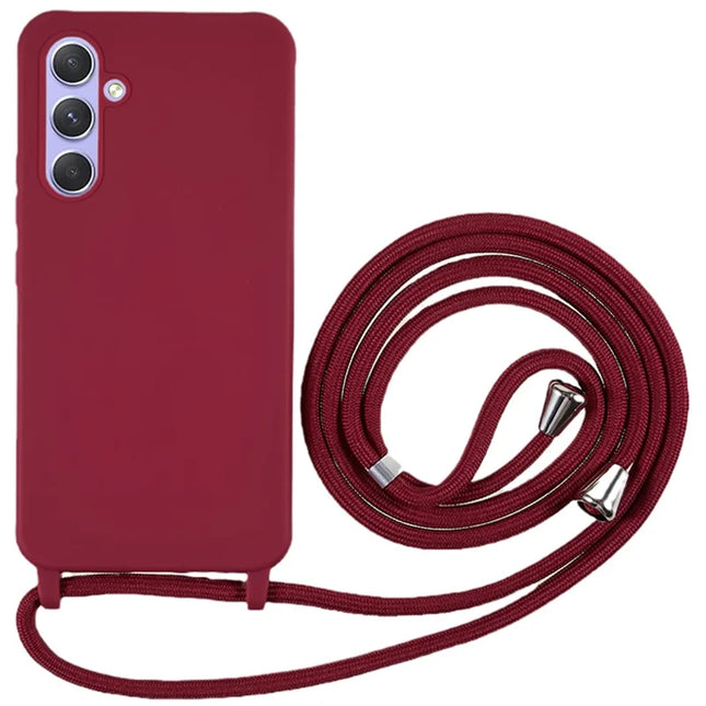 For Samsung Galaxy A36 5G Case TPU Soft Shockproof Phone Cover with Adjustable Lanyard - Wine Red