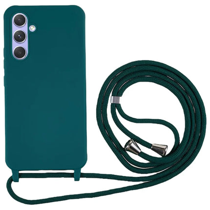 For Samsung Galaxy A36 5G Case TPU Soft Shockproof Phone Cover with Adjustable Lanyard - Dark Green