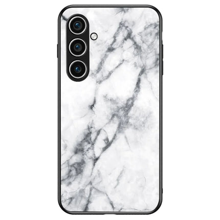 For Samsung Galaxy A16 4G / 5G Case Marble Pattern Tempered Glass+PC+TPU Protective Phone Cover - White Marble
