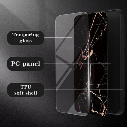 For Samsung Galaxy A16 4G / 5G Case Marble Pattern Tempered Glass+PC+TPU Protective Phone Cover