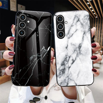 For Samsung Galaxy A16 4G / 5G Case Marble Pattern Tempered Glass+PC+TPU Protective Phone Cover