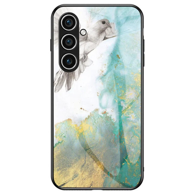 For Samsung Galaxy A16 4G / 5G Case Marble Pattern Tempered Glass+PC+TPU Protective Phone Cover - Flying Pigeon Marble