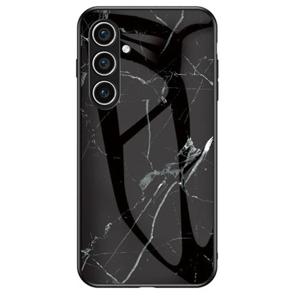 For Samsung Galaxy A16 4G / 5G Case Marble Pattern Tempered Glass+PC+TPU Protective Phone Cover - Black Marble
