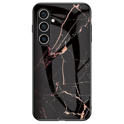 For Samsung Galaxy A16 4G / 5G Case Marble Pattern Tempered Glass+PC+TPU Protective Phone Cover - Gold Black Marble