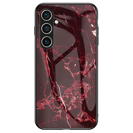 For Samsung Galaxy A16 4G / 5G Case Marble Pattern Tempered Glass+PC+TPU Protective Phone Cover - Blood Red Marble