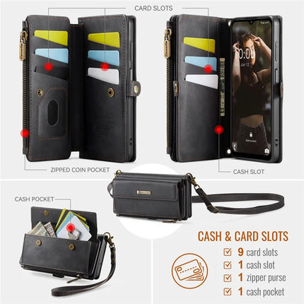 For Samsung Galaxy A14 5G Case CASEME C39 RFID Blocking Zipper Wallet Stand Leather Cover with Strap