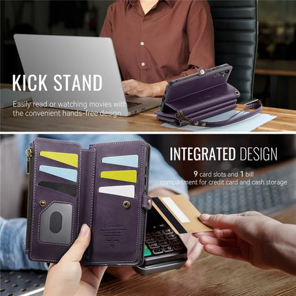 For Samsung Galaxy A15 5G Case CASEME C39 RFID Blocking Zipper Wallet Stand Leather Cover with Strap