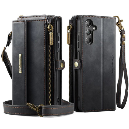 For Samsung Galaxy A15 5G Case CASEME C39 RFID Blocking Zipper Wallet Stand Leather Cover with Strap