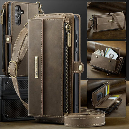 For Samsung Galaxy A15 5G Case CASEME C39 RFID Blocking Zipper Wallet Stand Leather Cover with Strap