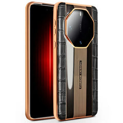 QIALINO For Huawei Mate 60 RS Ultimate Case Compatible with MagSafe Genuine Cow Leather TPU Phone Back Cover Business Style - Black