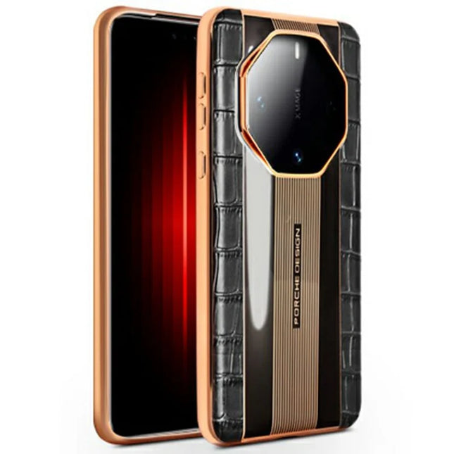 QIALINO For Huawei Mate 60 RS Ultimate Case Compatible with MagSafe Genuine Cow Leather TPU Phone Back Cover Business Style - Black