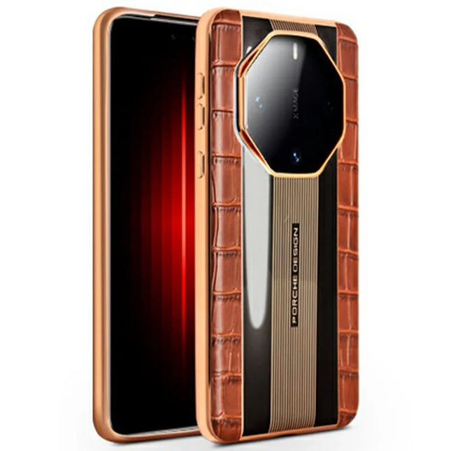 QIALINO For Huawei Mate 60 RS Ultimate Case Compatible with MagSafe Genuine Cow Leather TPU Phone Back Cover Business Style - Brown