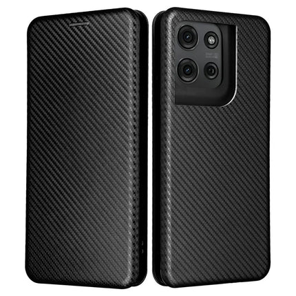 For Motorola Moto G75 5G Case Carbon Fiber Texture Drop-Proof PU Leather Phone Cover - Black