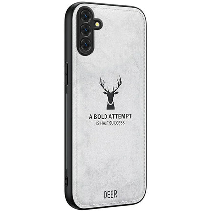 For Samsung Galaxy A26 5G Case Deer Pattern Cloth Texture PU Leather Hybrid Phone Cover - Grey