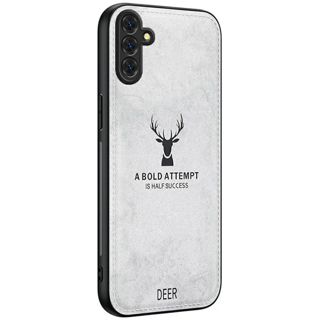 For Samsung Galaxy A26 5G Case Deer Pattern Cloth Texture PU Leather Hybrid Phone Cover - Grey