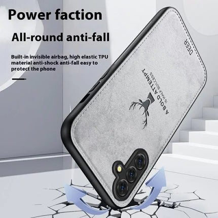 For Samsung Galaxy A26 5G Case Deer Pattern Cloth Texture PU Leather Hybrid Phone Cover