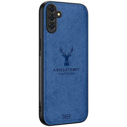 For Samsung Galaxy A26 5G Case Deer Pattern Cloth Texture PU Leather Hybrid Phone Cover - Blue