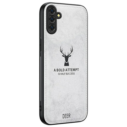 For Samsung Galaxy A56 5G Case Deer Pattern Cloth Texture PU Leather Hybrid Phone Cover - Grey